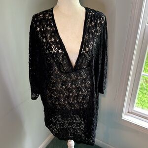 Plus size, black floral lace, beach cover-up, size 2X.